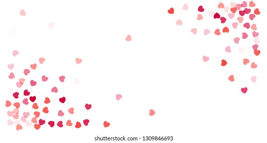 Heart Background, Love symbol for Valentine's day, red pink and rose hearts flying confetti corner, frame or border for 14 February isolated on white, vector illustration
