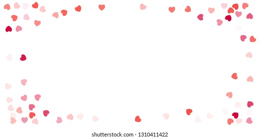Heart Background, Love symbol for Valentine's day, red pink and rose hearts flying confetti corner, frame or border for 14 February isolated on white, vector illustration