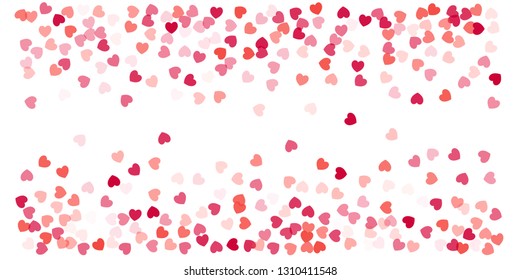 Heart Background, Love symbol for Valentine's day, red pink and rose hearts flying confetti, frame or border for 14 February isolated on white, vector illustration