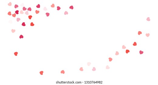 Heart Background, Love symbol for Valentine's day, red pink and rose hearts flying confetti corner, frame or border for 14 February isolated on white, vector illustration