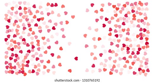 Heart Background, Love symbol for Valentine's day, red pink and rose hearts flying confetti, frame or border for 14 February isolated on white, vector illustration