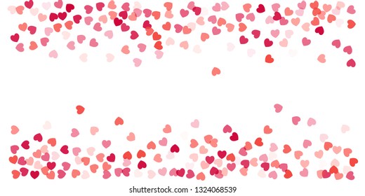 Heart Background, Love symbol for Valentine's day, red pink and rose hearts flying confetti, frame or border for 14 February isolated on white, vector illustration