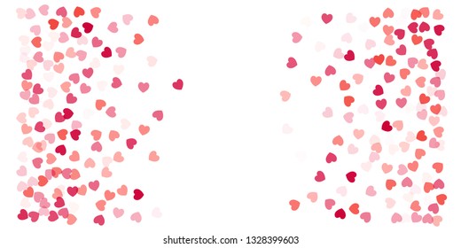 Heart Background, Love symbol for Valentine's day, red pink and rose hearts flying confetti, frame or border for 14 February isolated on white, vector illustration