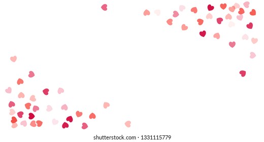 Heart Background, Love symbol for Valentine's day, red pink and rose hearts flying confetti corner, frame or border for 14 February isolated on white, vector illustration