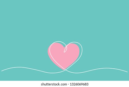 Heart background one line draw, vector illustration.
