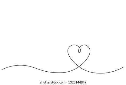 Heart background one line drawing, vector illustration.