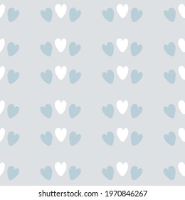 Heart background pattern in grey. Cute seamless repeat of hand drawn textured hearts. Design element ideal for babies and children. Vector illustration.