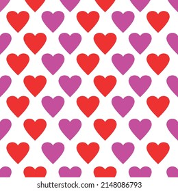 Heart background pattern vector illustration. Seamless pattern with red and pink hearts.