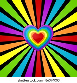 Heart background with rainbow sunbeam.