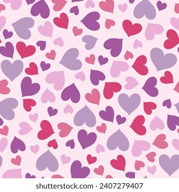 heart background, repeating seamless valentines day pattern, romantic pink and purple hearts design, romantic heart vector for valentine's day
