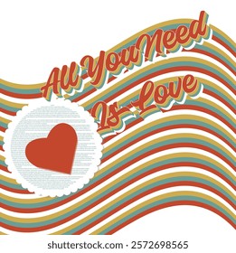 : heart with background in retro style. Love template post design