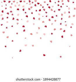 Heart Background. St Valentine Day Card with Classical Hearts. Red Pink Empty Vintage Confetti Template.  Exploding Like Sign. Vector Template for Mother's Day Card. 8 March Banner with Flat Heart.