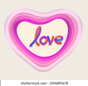 Heart background with step colours border paper art style and love letter. Vector illustration.