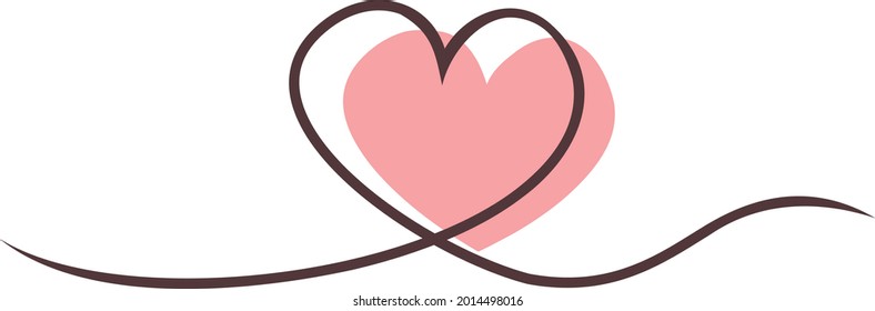 Heart background valentine day design, one line and pink heart vector illustration.