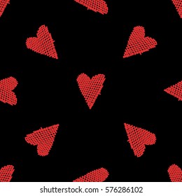 Heart background. Valentines day seamless pattern with  red hand drawn hearts as symbol for love. Cute vintage design. Vector illustration.