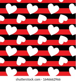 Heart background for Valentine's Day. Vector hearts on horizontal black and white stripes. design greeting card and invitation of the wedding, birthday, mother's day and holiday. Romantic.