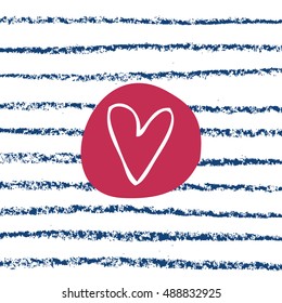 Heart background vector. Hand drawn hearts and lines. Marine style.