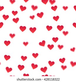 Heart background. White background with blurred and not blurred hearts