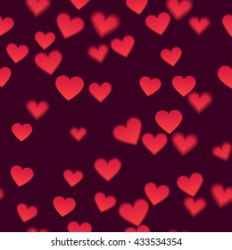 Heart background. White background with blurred and not blurred hearts