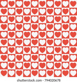 Heart background. White heart in a red cell, red heart in a white cell