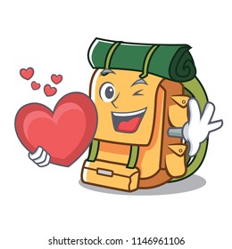 With heart backpack mascot cartoon style
