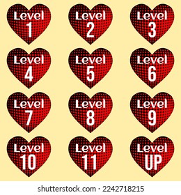 Insignias de corazón con número de nivel