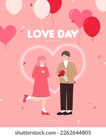 heart ballons and cuted couple illustration  proposal event