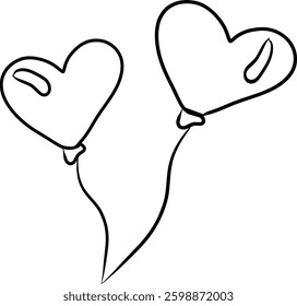 Heart Ballons Outline Vector Drawing