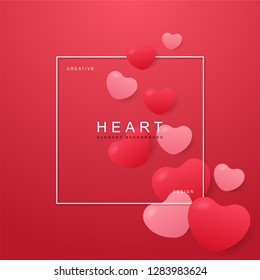 Heart balloon abstract banner isolated red in colors, with space for text. Usable for web, landing page, social media, print, banner, backdrop, background template. Valentines day celebration.