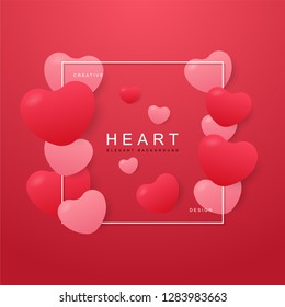 Heart balloon abstract banner isolated red in colors, with space for text. Usable for web, landing page, social media, print, banner, backdrop, background template. Valentines day celebration.