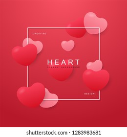 Heart balloon abstract banner isolated red in colors, with space for text. Usable for web, landing page, social media, print, banner, backdrop, background template. Valentines day celebration.