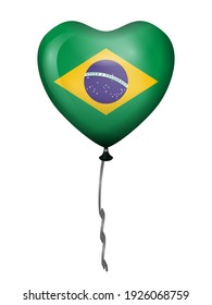 Heart balloon Brazil flag on a white background. Vector illustration.