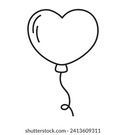heart balloon cartoon line icon. vector illustration.