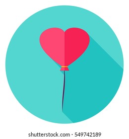 Heart Balloon Circle Icon. Flat Design Vector Illustration with Long Shadow. Happy Valentine Day Symbol.