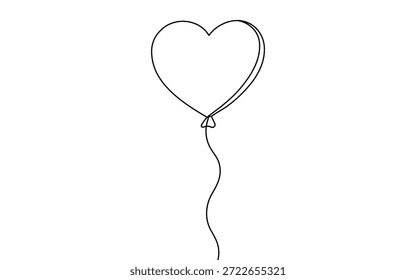 Herz-Ballon kontinuierliche Linie Kunst einfache elegante Zeichnung schwarzen Umriss Raum Feier Liebe