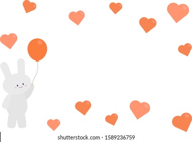 Heart Balloon , Cute Gray Rabbit Mascot holding a balloon