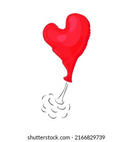 Heart Balloon deflates, flies away. Scientific experiment. Vector cartoon illustration.
