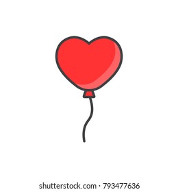Heart balloon flat line colored icon.