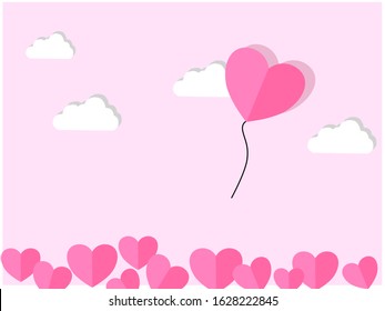 Heart balloon floating on pink sky background