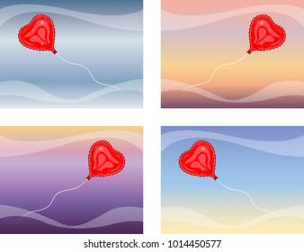 Heart Balloon Flying. Balloons and backgrounds are in different layers.