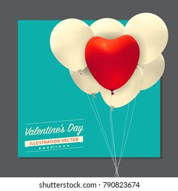 Heart balloon with frame paper cut in concept Happy Valentine's Day, Balloons can be used for making valentine postcards and illustrations.