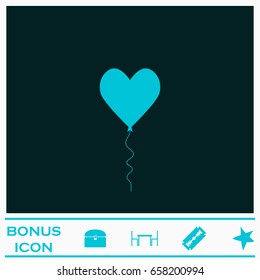 Heart balloon icon flat. Blue pictogram on dark background. Vector illustration symbol and bonus icons