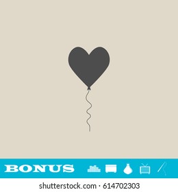 Heart balloon icon flat. Grey pictogram on light background. Vector illustration symbol and bonus button real estate, ottoman, vase, tv, fishing rod