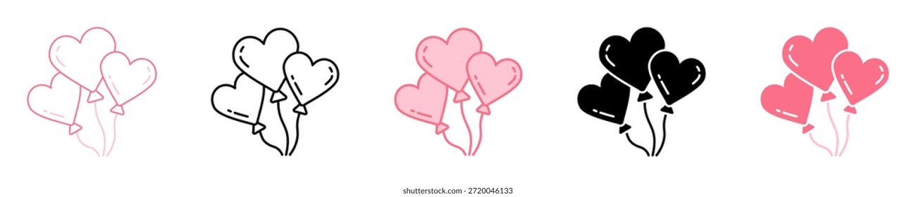 Conjunto de iconos de globo de corazón Colección de estilo múltiple
