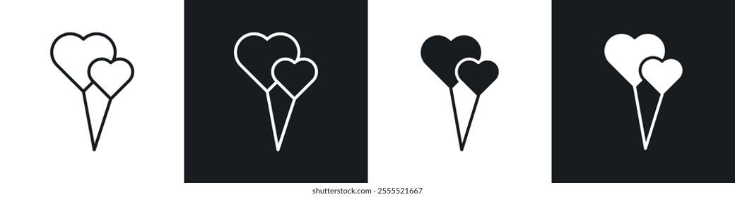 Heart balloon icon vector collection in black and white.