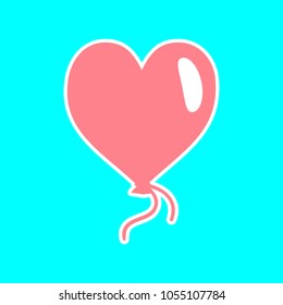 Heart balloon icon. Vector. Magenta icon with white sticker contour at sky blue background. Isolated.
