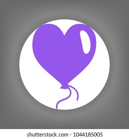 Heart balloon icon. Vector. Violet icon on white circle with shadow at gray background.