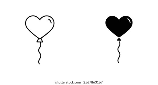 Heart balloon icons collection in Filled flat and thin line style.