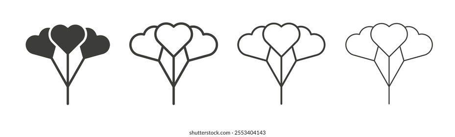 Heart balloon icons collection. vector set in black color