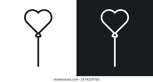 Heart balloon icons in thin black and white stroke liner style